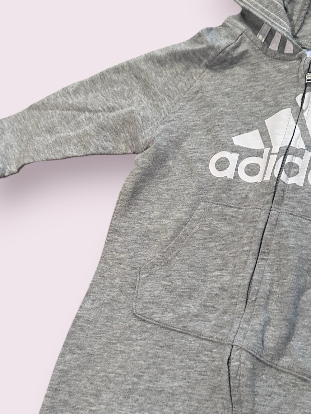 NWT adidas Zip Front Grey Hooded Baby One-Piece Romper Size 9 Months - Picture 5 of 10